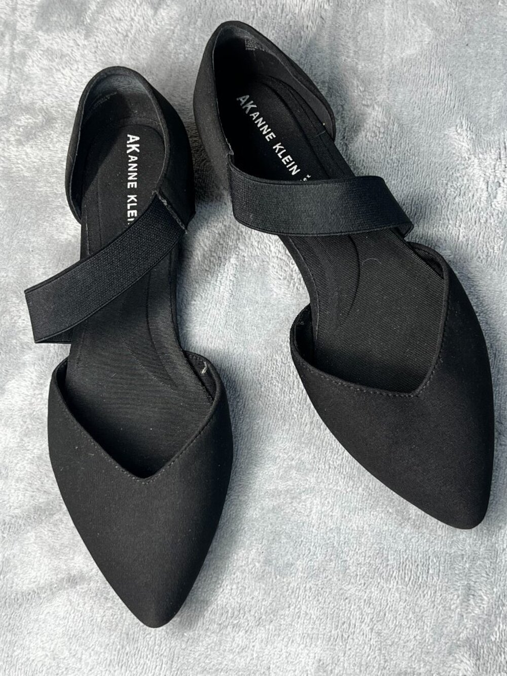 Anne Klein Black D'Orsay Ballerina Flats with elastic strap, Size 7.5